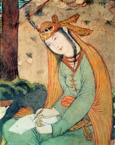 Woman Writing in the Court of Shah Abbas I (1571-1629) 1585-1627 by Persian School